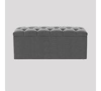 137Cm Luna Chesterfield Ottoman Storage Box - Grey Plush Velvet Upholstered Blanket Box