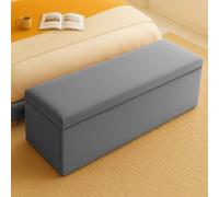 137Cm Plush Velvet Upholstered Grey Ottoman Storage Box With Plain Lid - End Of Bed Bench / Deep Storage Chest