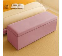137Cm Plush Velvet Upholstered Pink Ottoman Storage Box With Plain Lid - End Of Bed Bench / Deep Storage Chest