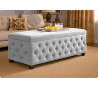 137Cm Wide Empire Ottoman Storage Box With Legs, Silver Velvet Chesterfield Upholstered Ottoman Footstool Coffee Table