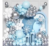 137Pcs Blue Silver White Balloon Arch Kit, Pastel Blue Metallic Silver White Balloons Garland Kit for Birthday Bridal Baby Shower Congratulations Wedding Anniversary Party Decorations Supplies