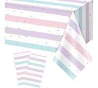 137x274cm Sprinkle Ice Cream Tablecloth Party Decorations,2Pcs Ice Cream Girl Birthday Plastic Table Cloth Stripe Table Cover for Kids Girls Sweet One Birthday Baby Shower Sprinkle Party Decorations