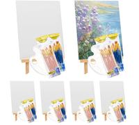 138 Pack Canvas with Easel Set 8 x 10 in Canvas Boards with 10.6 in Wooden Easels, Paint Brushes Canva Panel Painting Kit for Acrylic Oil Watercolor Beginners Art Crafts Sip and Paint Party