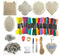 138 Pcs Cross-Stitch Kits, Wooden Cross Stitch Keyring Kits, Wooden Bookmark Sewing Frames, Embroidery Set, DIY Cross Stitch Sewing Kits for Beginners Children's Arts, Crafts And Christmas Decorating