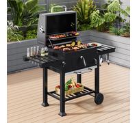 138CM Wide Charcoal BBQ Grill with Side Shelves