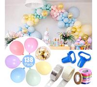 138Pcs Balloons Garland Pastel Rainbow Ballon Arch Maker Kit with 16.4ft Long Plastic Strip, Macaron Balloons Pack DIY Bunting Party Decorations for Wedding Kids Girls Birthday Baby Shower
