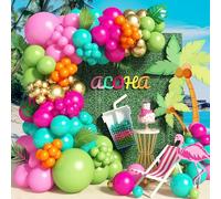 138pcs Flamingo Tropical Luau Balloons Arch Garland Kit, Olive Green and Hot Pink Orange Gold Hawaiian Balloons for Kids Summer Beach Aloha Pool Birthday Baby Shower Party Decorations Supplies