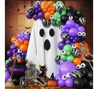 138pcs Halloween Balloon Arch Kit, Black Orange Purple Green Balloons with Marble Agate Eyeball Balloons, Purple Orange Green Black Tie Dye Eyeball Balloon Garland for Halloween Party Decorations