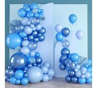 139 Piece Blue Balloons Set - Metal Blue, Aqua Blue, Pastel Blue with Glitter Balloons - 5 m Bow Stripes + 10 m Ribbon + 100 Stickers for Birthday Wedding Baby Shower Party Decoration - Grünsonne
