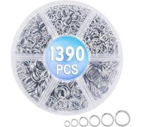 1390pcs Jump Rings Kit (4mm-10mm), Silver Metal Connectors for Jewellery Making, Jump Rings for Jewellery Making, Necklaces, Bracelets, Earrings, Charms, DIY Crafts & Key Organization