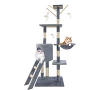139cm Cat Tree Tower Scratching Posts Multilevel Cat Climbing House with Sisal Scratching Posts, Platforms, Hammock, Toy, Cave, Ladder, Pet Activity Centre for Indoor Kittens, Grey