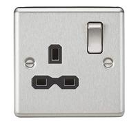 Knightsbridge CL7BC Rounded Edge 13A 1G DP Switched Socket - Brushed Chrome + Black Insert