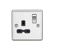 13A 1G DP Switched Socket with Black Insert - Rounded Edge Polished Chrome