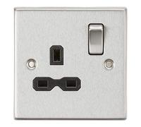 13A 1G DP Switched Socket with Black Insert - Square Edge Brushed Chrome