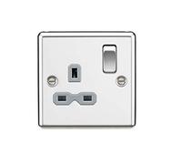 13A 1G DP Switched Socket with Grey Insert - Rounded Edge Polished Chrome