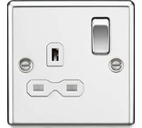 13A 1G DP Switched Socket with White Insert - Rounded Edge Polished Chrome