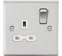 13A 1G DP Switched Socket with White Insert - Square Edge Brushed Chrome