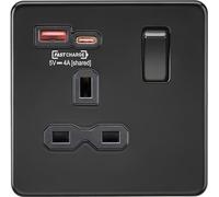 13A 1G Switched Socket with Dual USB [FASTCHARGE] A+C - Matt Black