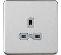 13A 1G Unswitched Socket - Brushed Chrome with Grey Insert
