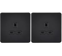 13A 1G Unswitched Socket - Matt Black with Black Insert (Pack of 2)