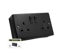 13A 2 Gang Switched Socket & 29mm Surface Mount Back Box - Matt Black Metal Round Edge, Sleek Modern Plug Socket for Home or Office - Easy Install, Durable, Stylish Finish