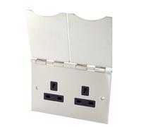 13A 2 Gang Unswitched Floor Socket in Satin Chrome Black Insert