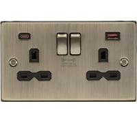 Knightsbridge CS9945AB Square Edge 13A 2G DP Switched Socket + 2xUSB(A+C) [Max. 45W QC/PD FASTCHARGE] - Antique Brass
