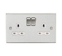 13A 2G DP Switched Socket with White Insert - Square Edge Brushed Chrome