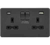 13A 2G SP Switched Socket with Dual USB A+C (5V DC 4.0A shared) - Anthracite with Black Insert