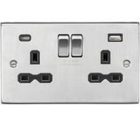 Knightsbridge Socket CS9940BC – 13A 2G Switched with USB A+C 5V 4.0A shared – Brushed Chrome/Black