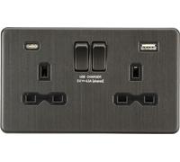 13A 2G SP Switched Socket with Dual USB A+C (5V DC 4.0A shared) - Smoked Bronze with Black Insert