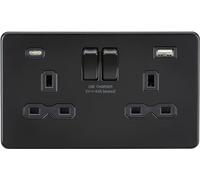 13A 2G SP Switched Socket with Dual USB C (5V DC 4.0A shared) - Matt Black with Black Insert