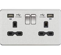 Knightsbridge SFR9904NBC Screwless 13A 2G Switched Socket + 2x USB (2.4A) + LED Indicators - Brushed Chrome + Black Insert
