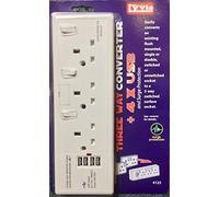 13A 3 Gang wall socket convertor with 4 USB charging ports and surge protection. Simply convert an existing double or single wall socket with this and give yourself more power options