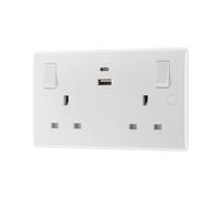 13A Double Switched Socket, Dual USB Charging Ports, Fast Charging, Modern Slimline Design, Wall-Mounted, Durable Construction, Perfect For Home, Office & Bedroom