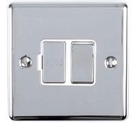 13A DP Switched Fuse Spur -CHROME & Grey- 240V Mains Isolation - Decorative Kitchen/Interior Wall Face Plate - Oven/Cooker/Hob Appliance On/Off Switch