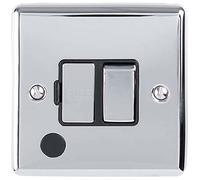 13A DP Switched Fuse Spur & Flex Outlet -CHROME & Black Trim- 240V Mains Isolation - Decorative Kitchen/Interior Wall Face Plate - Oven/Cooker/Hob Appliance On/Off Switch