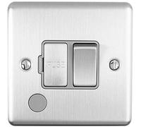 13A DP Switched Fuse Spur & Flex Outlet -SATIN STEEL & Grey Trim- 240V Mains Isolation - Decorative Kitchen/Interior Wall Face Plate - Oven/Cooker/Hob Appliance On/Off Switch