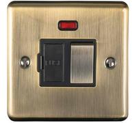 13A DP Switched Fuse Spur & Neon Light -ANTIQUE BRASS & Black Trim- 240V Mains Isolation - Decorative Kitchen/Interior Wall Face Plate - Oven/Cooker/Hob Appliance On/Off Switch