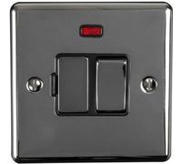 13A DP Switched Fuse Spur & Neon Light -BLACK NICKEL & Black Trim- 240V Mains Isolation - Decorative Kitchen/Interior Wall Face Plate - Oven/Cooker/Hob Appliance On/Off Switch