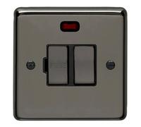 13A DP Switched Fuse Spur & Neon Light -BLACK NICKEL & Black Trim- 240V Mains Isolation - Decorative Kitchen/Interior Wall Face Plate - Oven/Cooker/Hob Appliance On/Off Switch
