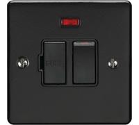 13A DP Switched Fuse Spur & Neon Light -MATT BLACK & Black Trim- 240V Mains Isolation - Decorative Kitchen/Interior Wall Face Plate - Oven/Cooker/Hob Appliance On/Off Switch