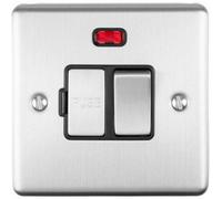 13A Dp Switched Fuse Spur & Neon Light Satin Steel & Black Mains Isolation