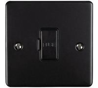 13A DP Unswitched Fuse Spur MATT BLACK & Black Mains Isolation Wall Plate