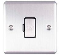 13A DP Unswitched Fuse Spur -SATIN STEEL & Black- 240V Mains Isolation - Decorative Kitchen/Interior Wall Face Plate - Oven/Cooker/Hob Appliance On/Off Switch