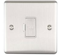 13A DP Unswitched Fuse Spur SATIN STEEL & White Mains Isolation Wall Plate