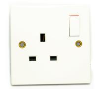 Kenable 13A Single Plug Uk Home Indoor Mains Socket 1 Gang Switched White
