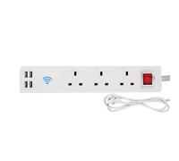 13A SMART Wi-Fi Power Strips with 3 Sockets & 4 USB ENER-J White One Size