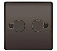 13A Socket Black Double Dimmer Switch Nexus 2 Way Nickel BG Electrical NBN82P