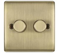 BG Electrical Intelligent Double Wall Dimmer Switch, 2 Way, Raised Profile, Round Edges, Nexus Metal, Antique Brass, 200W, NAB82